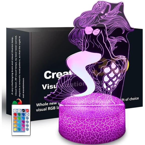 YSITIANNA Mermaid Night Light,Gifts for Girls, 3D Illusion Lamp,Kids Bedside Lamp,16 Color Change Decor Lamp with Remote & Smart Touch, Gifts for Christmas Birthday STNL#4266