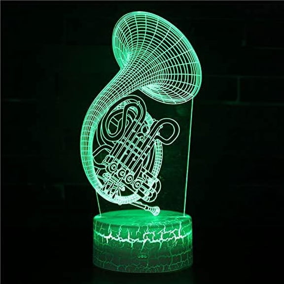 YSITIANNA Musical Instrument 3D Night Light LED Colorful 16-Color Remote Control Desk Lamp Light Control Night Light for Bedroom Lighting (Black Base 16Colors RC, Horn -1) STNL#4884