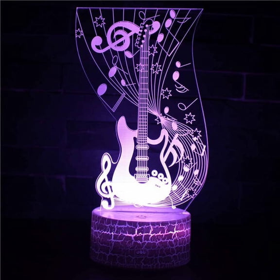 YSITIANNA Musical Instrument 3D Night Light LED Colorful 16-Color Remote Control Desk Lamp Light Control Night Light for Bedroom Lighting (Crack Base 16Colors RC, Guitar-3) STNL#4847