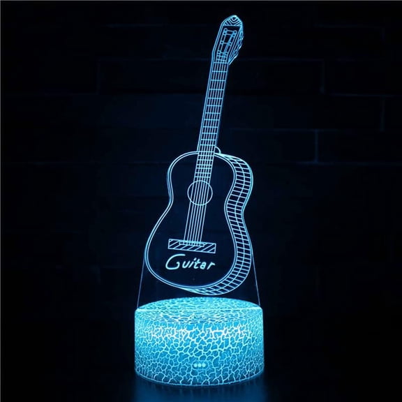 YSITIANNA Musical Instrument 3D Night Light LED Colorful 16-Color Remote Control Desk Lamp Light Control Night Light for Bedroom Lighting (Black Base 16Colors RC, Guitar-4) STNL#4844