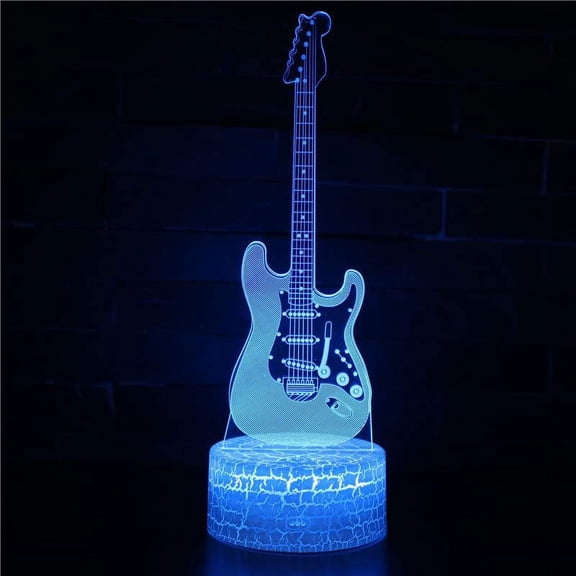 YSITIANNA Musical Instrument 3D Night Light LED Colorful 16-Color Remote Control Desk Lamp Light Control Night Light for Bedroom Lighting (Black Base 7Colors, Guitar-1) STNL#4849