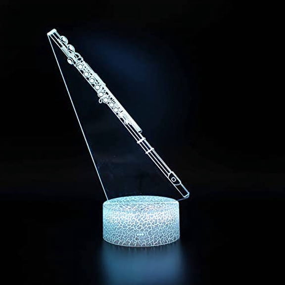 YSITIANNA Musical Instrument 3D Night Light LED Colorful 16-Color Remote Control Desk Lamp Light Control Night Light for Bedroom Lighting (Crack Base 7Colors, Flute-1) STNL#4862