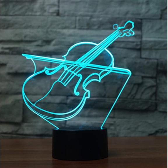 YSITIANNA Night Light Bedside Table Lamp, 3D Optical Illusion Desk Lamp 7 Colors Change Decor Lamp USB Powered and Touch Switch Sculpture Light Birthday Christmas (Violin-1) STNL#4455