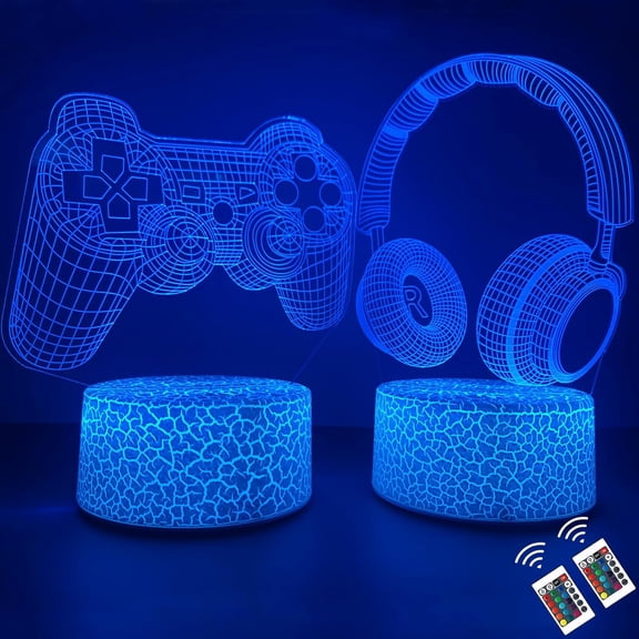 YSITIANNA Night Light for Kids, 2 pcs 3D Optical Illusion Lamp with Game Controller and Headphone Patterns, USB Rechargeable Lamp with 16 Colors Changing - Birthday Gift for Boys Girls STNL#4178