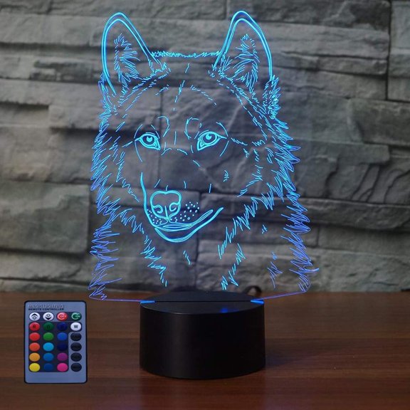 YSITIANNA Optical Illusion 3D Wolf Night Light USB Power Remote Control Touch Switch LED Decor Table Desk Lamps 7/16 Colors Changing Lights Brithday Room Decoration STNL#2534