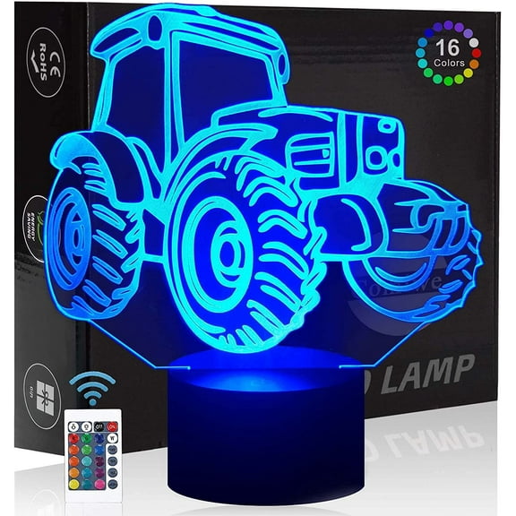 YSITIANNA Tractor 3D Illusion Night Light Toys,16 Colours Change Smart Touch & Remote Control,Home Decor LED Bedside Table Desk Lamp,Christmas Birthday Gift for Girls Boys Kids Adults STNL#2980