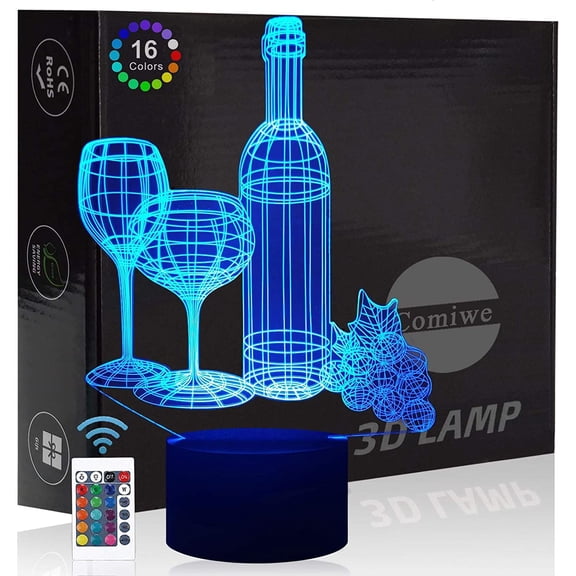 YSITIANNA Wine Glass 3D Illusion Night Light Toys,16 Colours Change Smart Touch & Remote Control,Home Decor LED Bedside Table Desk Lamp,Christmas Birthday Gift for Girls Boys Kids Adults STNL#2981