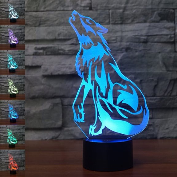 YSITIANNA Wolf 3D Lamp Optical Illusion Night Light 7 Color Changing Touch Switch Table Desk Decoration Lamps with Acrylic Flat & ABS Base & USB Cable Creative Toy STNL#4247