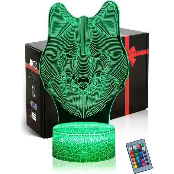 YSITIANNA Wolf Face 3D Mood Lamp Illusion 16 Colors Change Grey Wolf Night Light with Remote, Gifts for Holiday, Home Bedrom Room Decor Table Lamp STNL#4205
