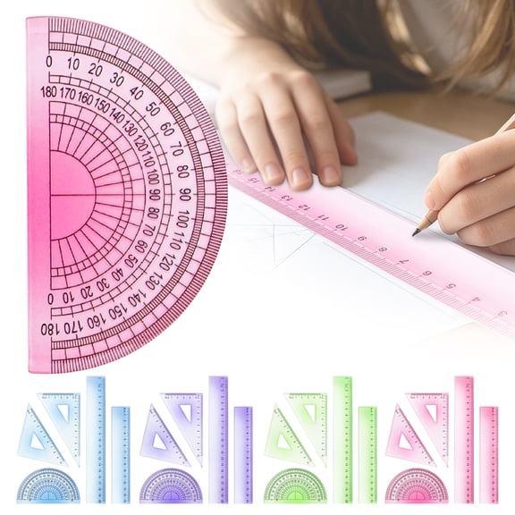 YSKING 5Pcs Geometry Measuring Set, Ruler Triangle Protractor Combo, Student Supplies School Stationery for Drafting Blueprint Layout Craft