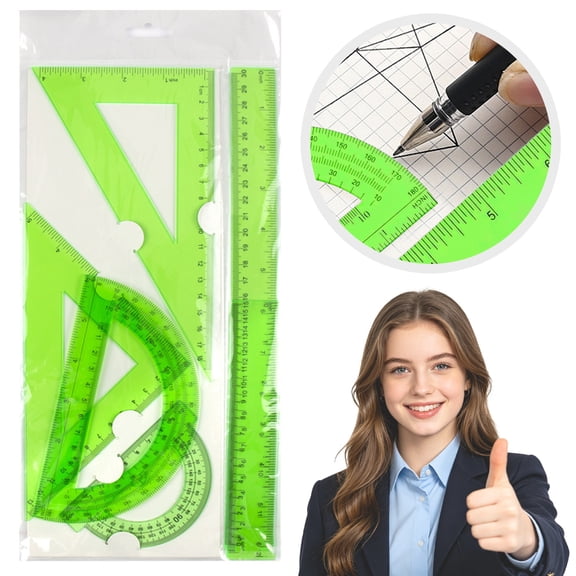 YSKING 6‑Piece Geometry Ruler Set,Light Green 30cm Plastic Drafting Measuring Kit,Protractor & Triangle Ruler for Blueprint,Graphic Layout & DIY Drawing