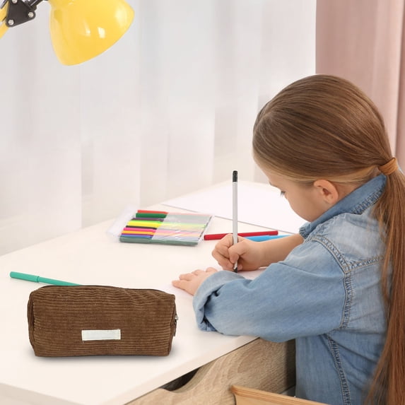 YSKING Brown Soft Corduroy Mini Pencil Pouch 7.48×2.76×2.36in Smooth Metal Zipper Compact Stationery Organizer Multi-Use Office Travel Cosmetic Storage Great Daily Carry