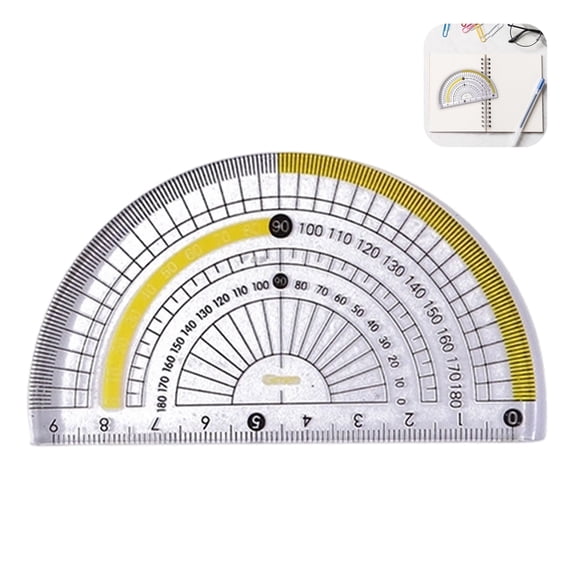 YSKING Plastic Protractor, 180‑Degree 3.94 in Yellow Transparent Angle Measure Tool, Dual‑Scale Geometry Protractor for Drafting Drawing & Craft Layout