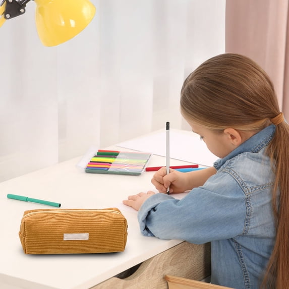 YSKING Tan Khaki Soft Corduroy Mini Pencil Pouch 7.48×2.76×2.36in Smooth Metal Zipper Compact Stationery Organizer Multi-Use Office Travel Cosmetic Storage Great Daily Carry