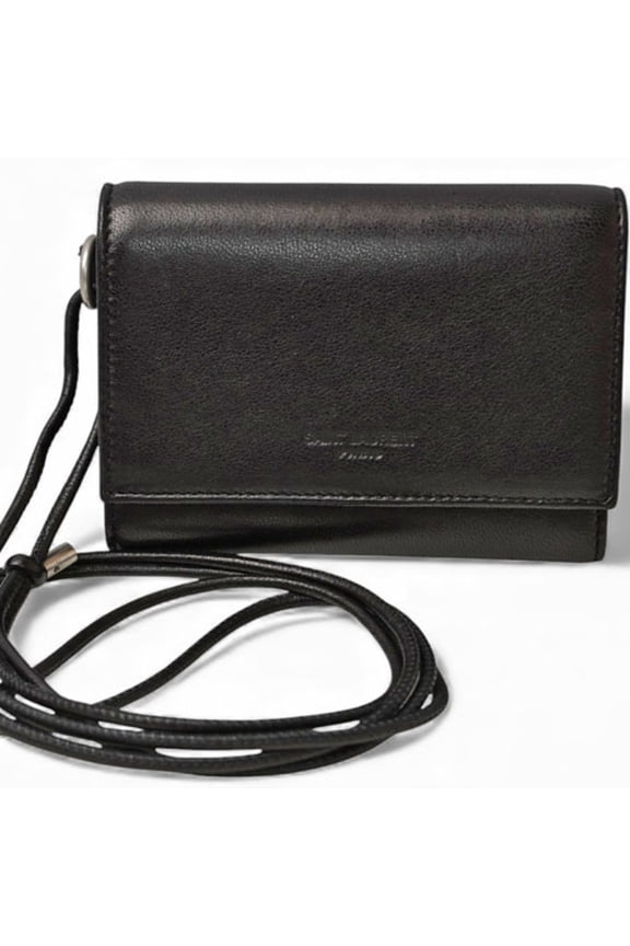 Pre-Owned YSL SAINT LAURENT Trifold Wallet in Smooth Leather with Neck Strap, Black,... (Good)