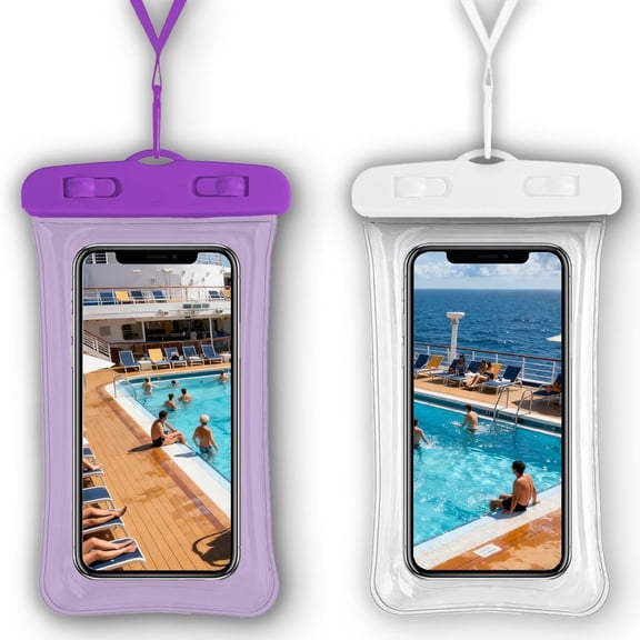 YSLX 2 Pack Floating Waterproof Phone Pouch, Transparent Touchable Dry Bag with Lanyard, Water Proof Cell Phone Case for Beach Swimming Boating Travel