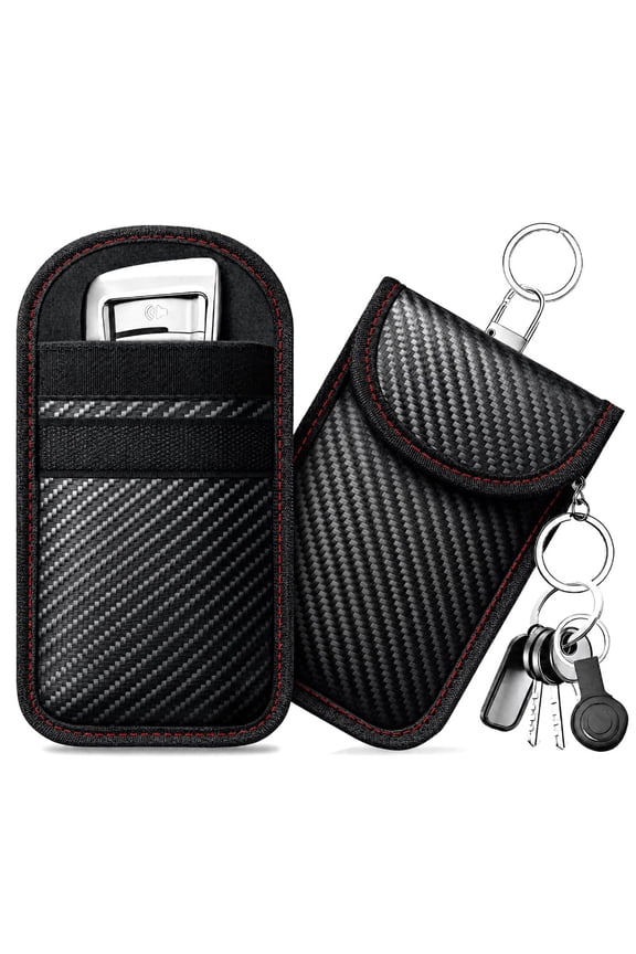 Carbon Fiber Faraday Key Fob Protector Pouch, RFID Blocking Car Key Signal Blocker Bag with Key Ring, Anti-Theft Key Case Holder for Vehicle Remote Keys
