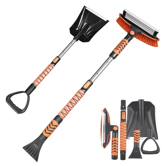 YSMJ 34'' to 41'' Extendable Snow Brush, Ice Scraper for Car Windshield, Emergency Snow Shovel Snow Broom with Foam Grip 180 Pivoting Brush Head