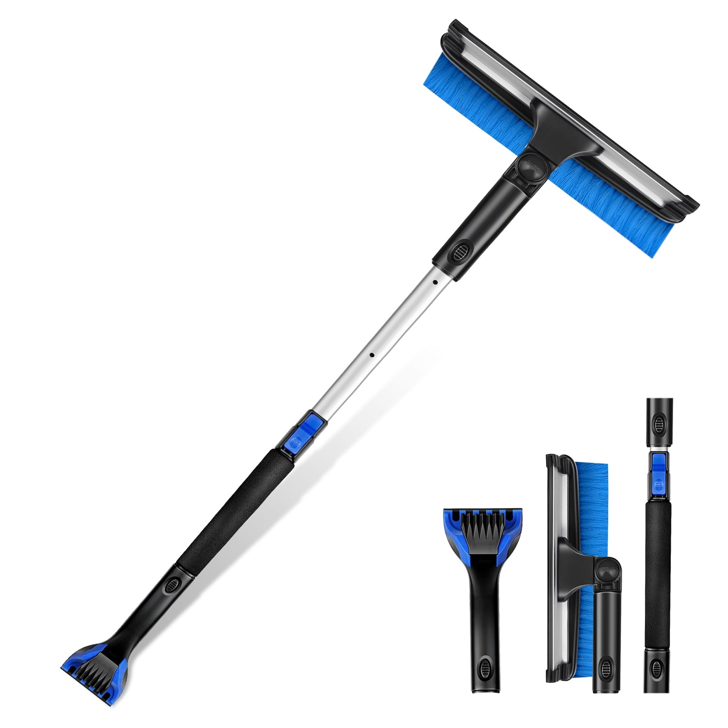 SEG Direct 3 in 1 Detachable Snow Brush 130CM Ice Scraper Combination with Foam Grip Handle Car Window Windshield Snow Removal Tool for Car SUV RV Truck (Blue
