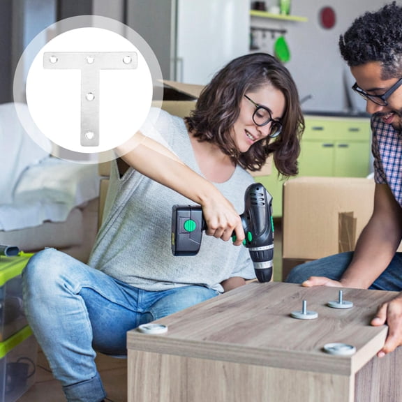 YSNOOWE 10Pcs Stainless Steel L Brackets T-Shape Fixed Plate Connector for Diy Projects Repairs