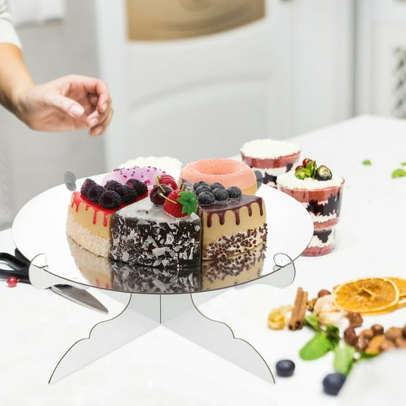 YSNOOWE 1Pack Cake Stand Silver Round Stable Support Easy Assembly For Birthday Afternoon Tea Wedding Party