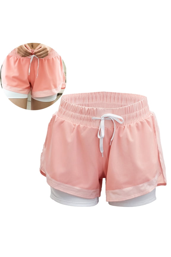 1Pack Pink Polyester Spandex Yoga Shorts for Women Girls High Waisted Sweat Absorbent Quick Drying