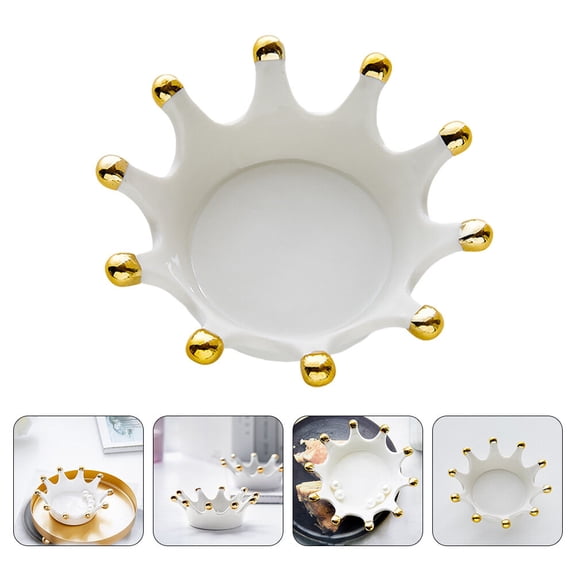 YSNOOWE 1Pc Ceramic Crown Decoration Candle Holder and Jewelry Tray White Finish