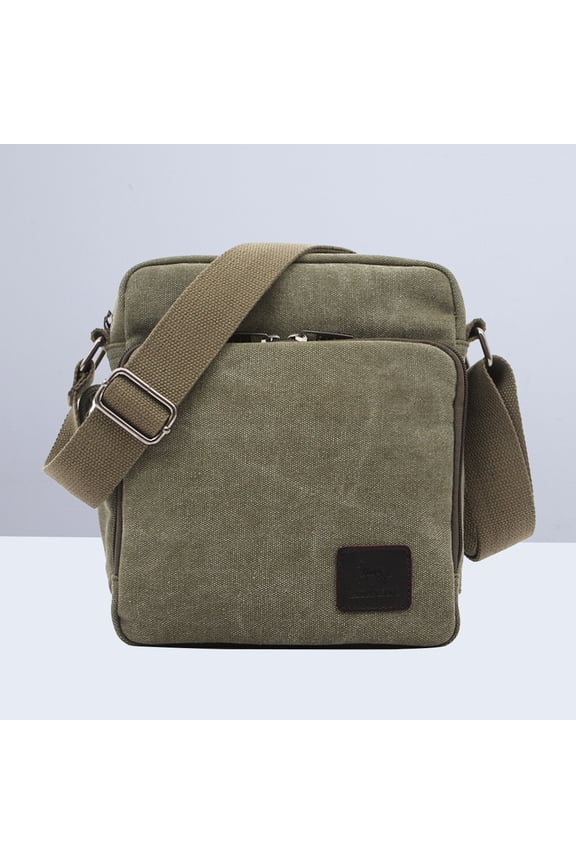 1Set Retro Rectangular Canvas Messenger Bag for Men with Olive Green Color 20 x 11 x 23 cm