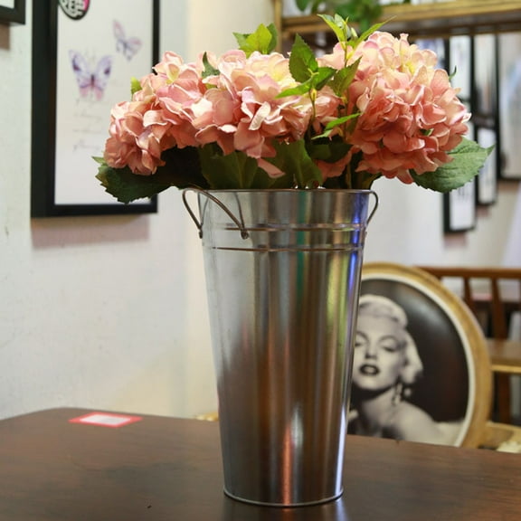 YSNOOWE 2Pcs Galvanized Metal Flower Pot Rustic Bucket Vase for Gardening Diy Craft 11.8X7.1X4.7in