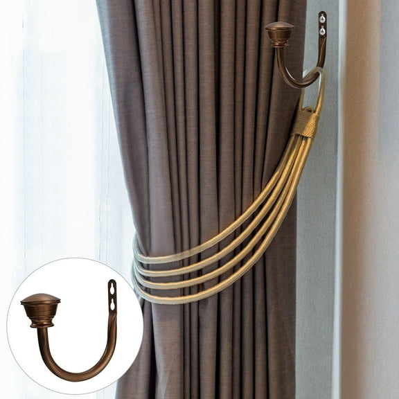 YSNOOWE 2-Pack U-Shaped Tie Back Hooks for Window Drapes, Decorative Holdbacks for Curtains and Garage