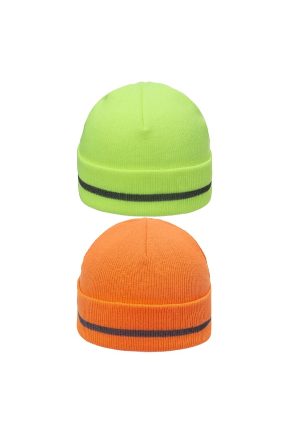 2-Pack Reflective Knit Beanie Hats for Men, High Visibility, Warm and Travel Headwear