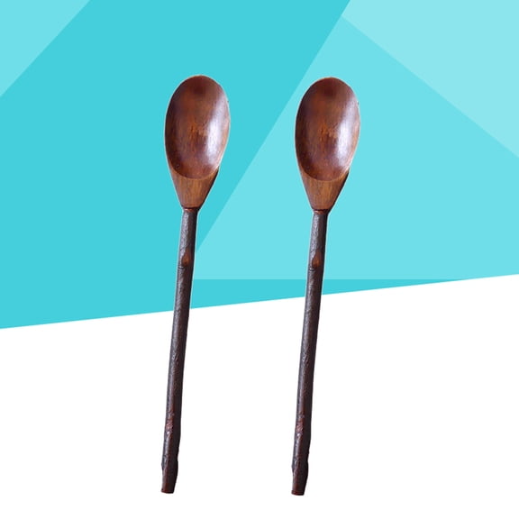 YSNOOWE 2Pcs Small Dessert Spoons Wood Long Handle for Family Reunion 11.8x1.4x0.6in