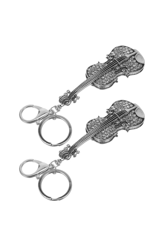 2Pcs Tiny Violin Key Chain Silver Color Elegant Pendant Keychain Everyday Use present