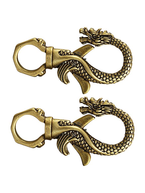 2Pcs Vintage Copper Dragon Head Keychain Pendant for Purse and Bag Charms