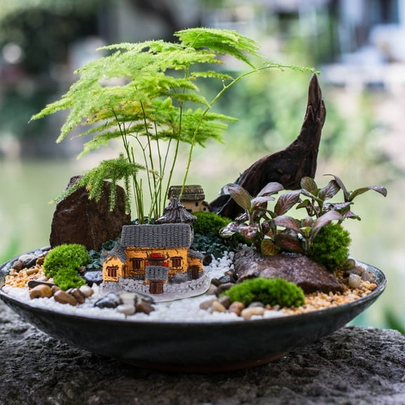YSNOOWE 2Pcs Vintage Style Miniature House for Micro Landscape and Fairy Garden Accessories