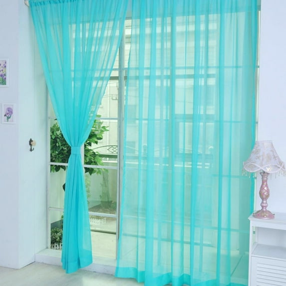 YSNOOWE 2Pcs Voile Curtains Rod Pocket Window Curtains Rectangular Polyester Energy Efficiency Sky-Blue 78.7x39.4in
