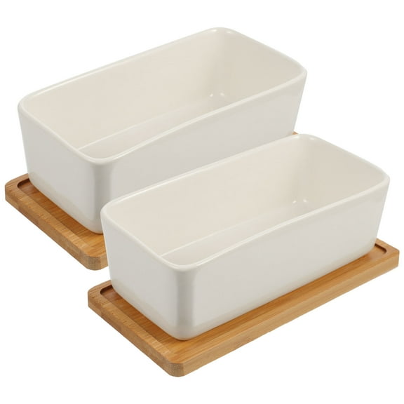 YSNOOWE 2Sets Rectangular White Ceramic Planters for Indoor Decor Item Living Room