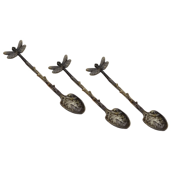 YSNOOWE 3Pcs Dip Spoons for Pudding and Yogurt in Green Zinc Alloy with Retro Design