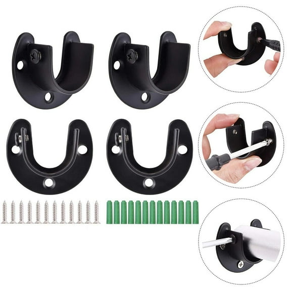 YSNOOWE 4Pieces Stainless Steel Rod Bracket Black Stainless Steel For Hanging Clothes