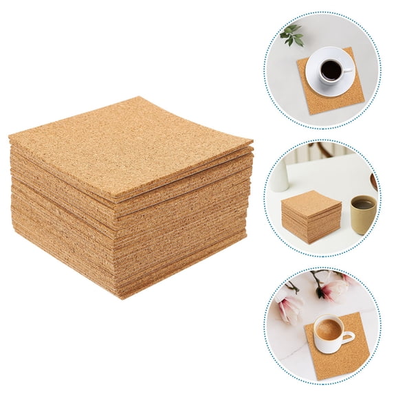 YSNOOWE 60Pcs Self-Adhesive Cork Coasters Light Brown Square for Diy Projects Protect Desktop Reduce Noise Home Use