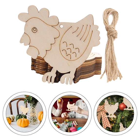 YSNOOWE Easter Decor 20 Sets of Chicken Cutout Wood Chips Pendant with Hanging Ornament Decoration for Yard