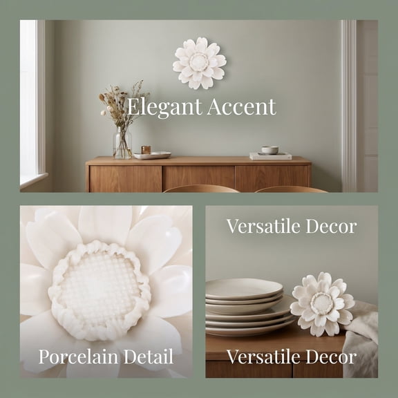 YSNOOWE Hanging Wall Decor Ceramic Flower Ornament White Flower Wall Art for Dining Room