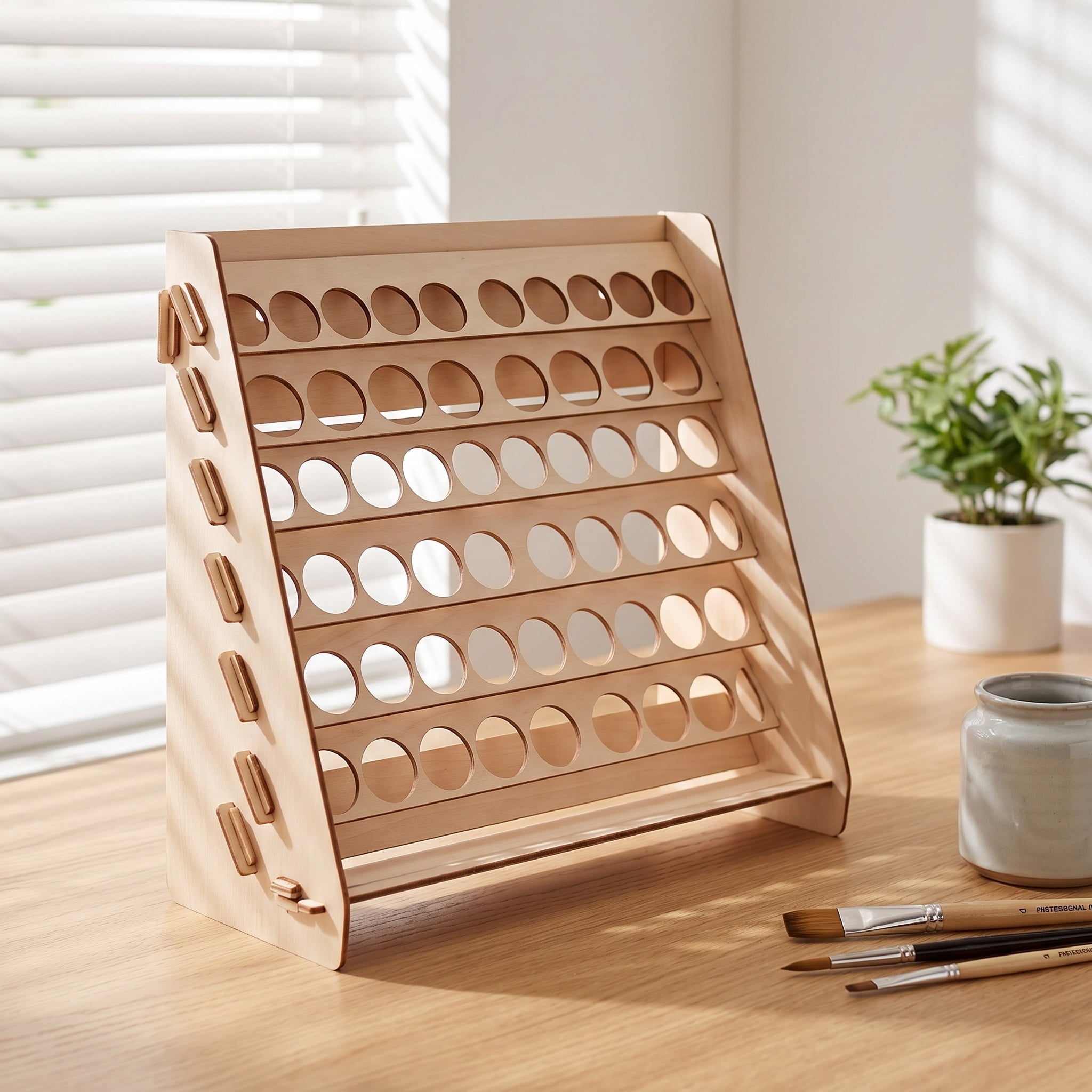 YSNOOWE Khaki Wooden Craft Paint Holder, Modular Paint Organizer Rack ...