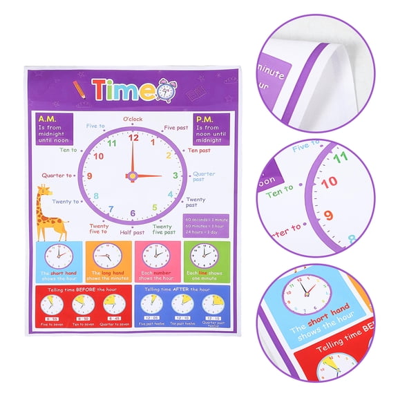 YSNOOWE Multi-Color Time Chart Poster for Primary School Kids with Step-by-Step Time Telling Guide and Educational Tool