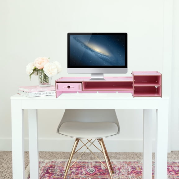 YSNOOWE Computer Stand Pink Desktop Monitor Riser with Sundries Storage Box
