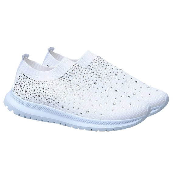 YSNOOWE White Mesh Sneaker 1 Pair Rhinestone Shoes for Women Trendy and Fashionable