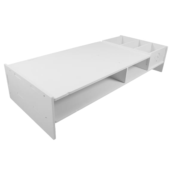 YSNOOWE White Plastic Multifunctional Monitor Riser with Drawer for Home Office Desk Organization and Space Saving