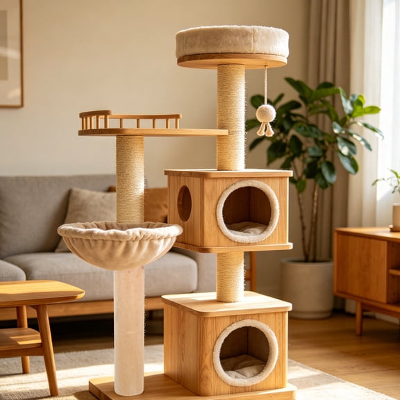 YSNOOWE Wood Cat Tree Replacement Pole with Thick Sisal Coating for Enhanced Cat Scratcher Durability