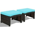 thumbnail image 1 of YSNW 2 Piece Outdoor Wicker Ottomans, Patio Rattan Footstool with Cushions, Solid Steel Frame, Multifunctional Ottomans for Poolside Backyard Balcony (Turquoise), 1 of 10