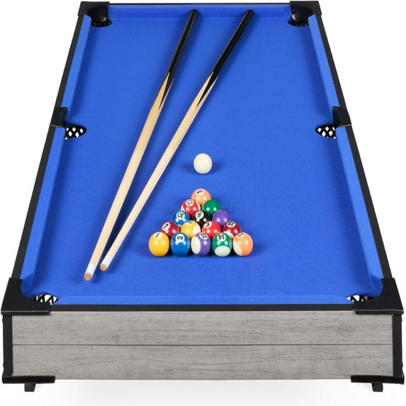 YSNW 40in Tabletop Billiard Table, Pool Arcade Game Table for Living Room, Game Room w/ 2 Cue Sticks, Ball Set, Storage Bag(Gray)